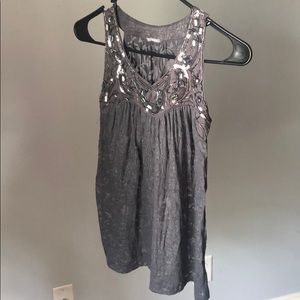 Charlotte Russe Sheer Floral Grey Beaded Top